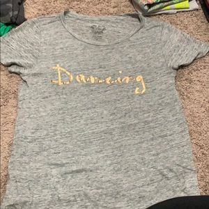 100% Linen j. crew Grey Tee with “Dancing” in gold